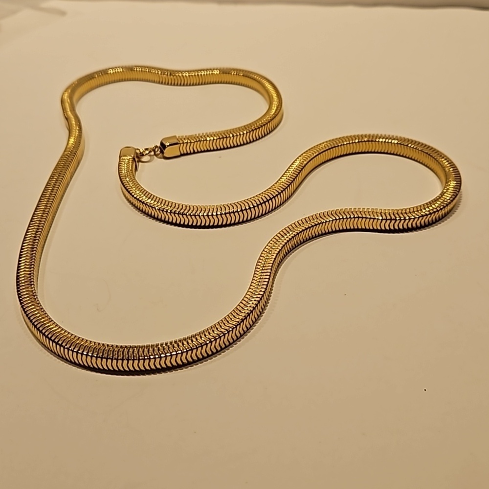Snake Square Chain 30" Long x 1/4"W Goldtone Necklace
